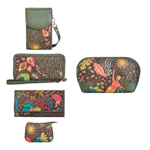 Printed Fabric Set–Trifold Wallet, Wristlet, Phone Wallet, Cosmetic& Coin Pouch - Picture 1 of 9